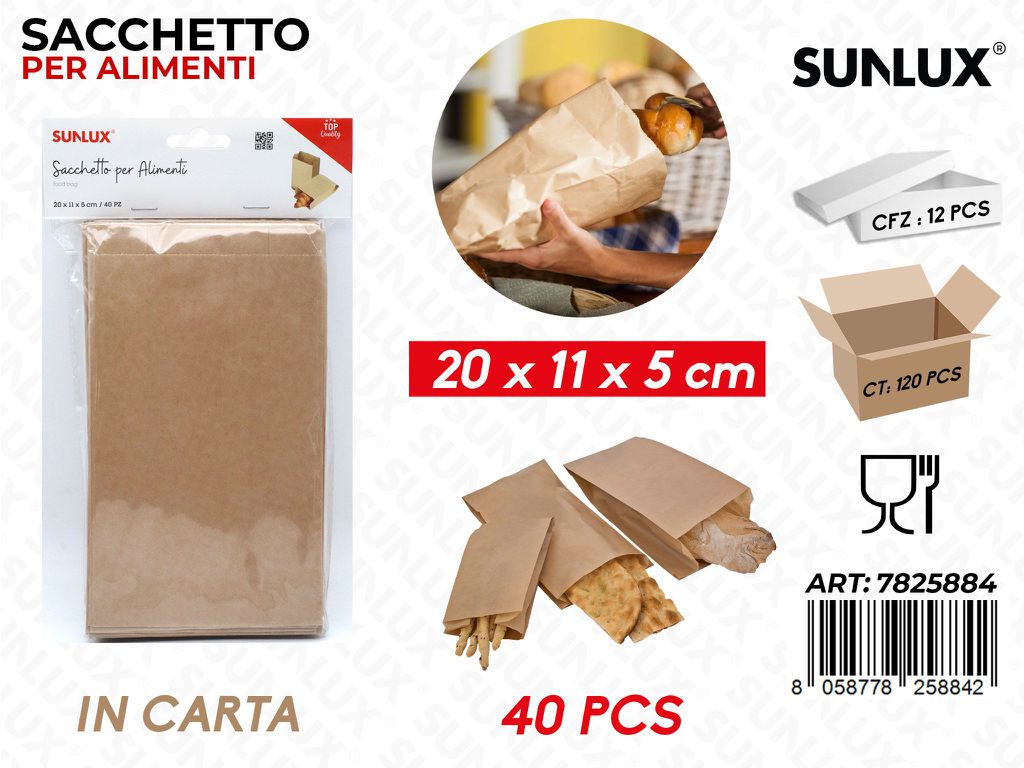 Sunlux Sacchetto per Alimenti Carta 40PCS 20*11*5CM