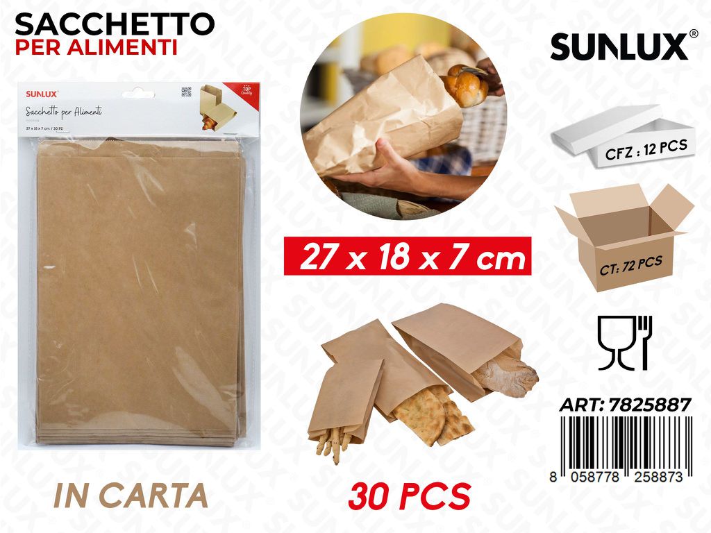 Sunlux Sacchetto per Alimenti Carta 30PCS 27*18*7CM