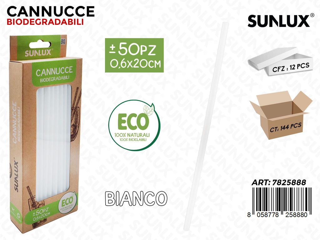 Sunlux Cannucce Biodegr. Bianco 50PCS 0.6*20CM