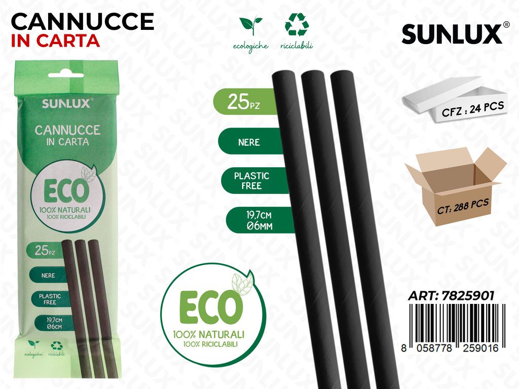 Sunlux Cannucce Carta Ne. D.6MM*19.7CM 25PCS/ Pz da 24