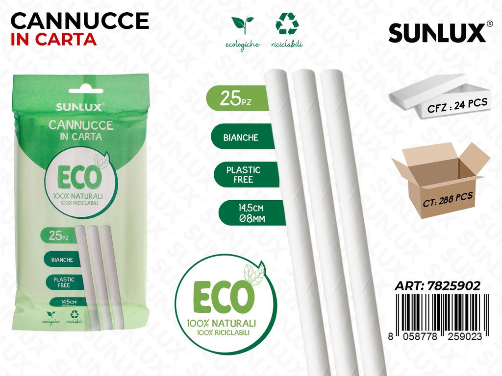 Sunlux Cannucce Carta Bia. D.8MM*14.5CM 25PCS/ Pz da 24