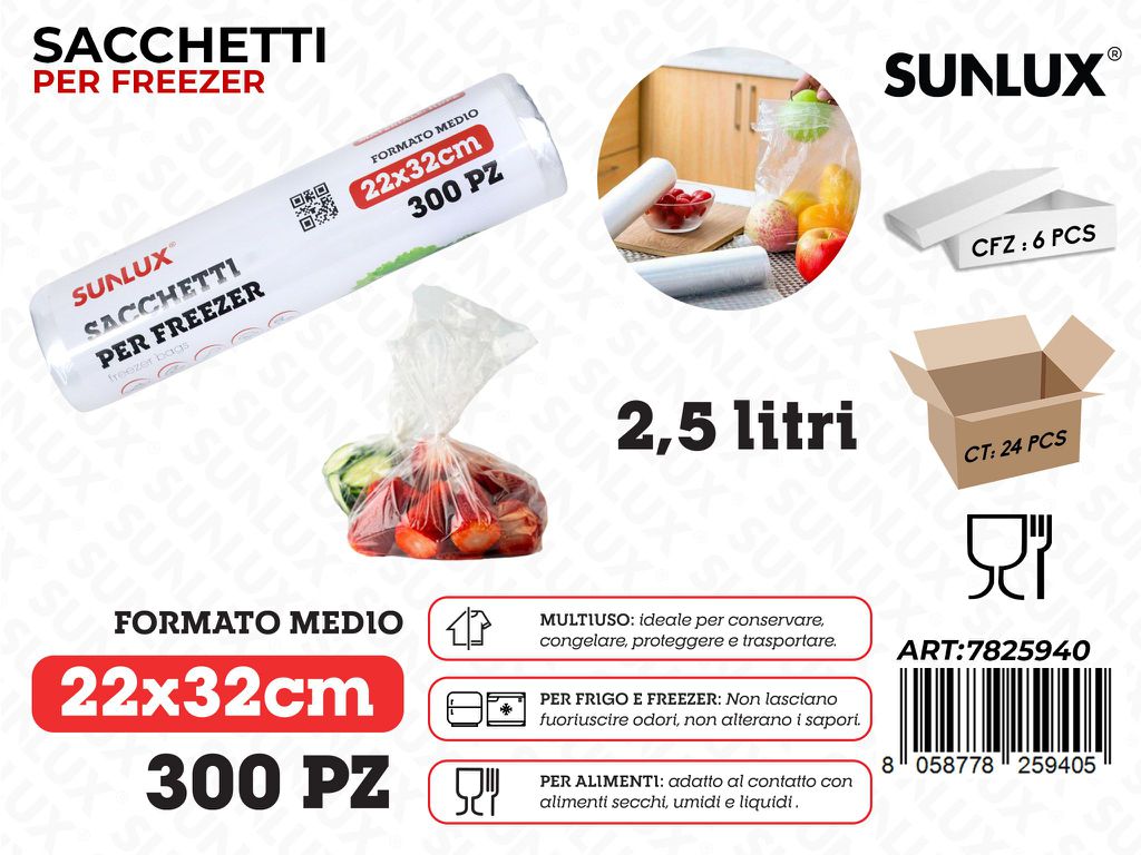 Sunlux Sacchetti Freezer 300PCS 2.5L 22*32CM