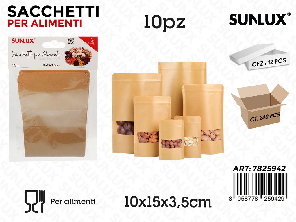 Sunlux Sacchetti Alimenti Kraft 10PCS 10*15*3.5CM