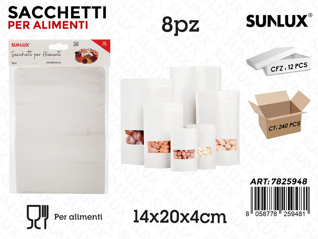 Sunlux Sacchetti Alimenti Carta 8PCS 14*20*4CM