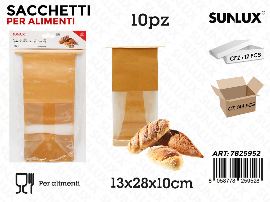 Sunlux Sacchetti Alimenti Carta 10PCS 13*28*10CM