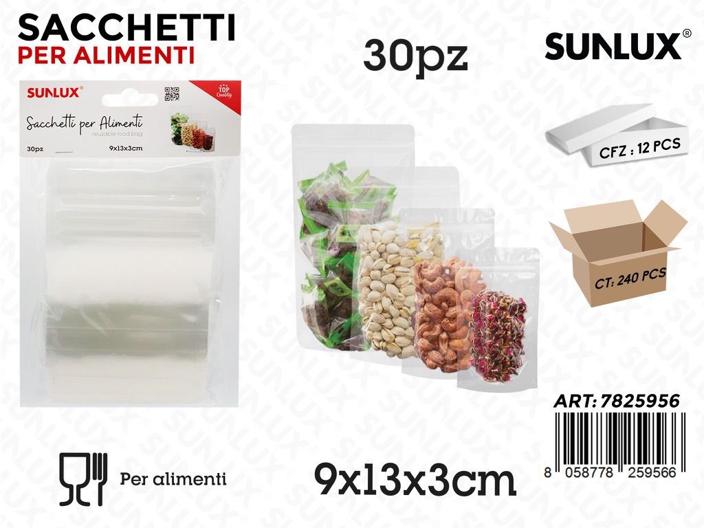Sunlux Sacchetti per Alimenti Plast. 30PCS 9*13*13CM