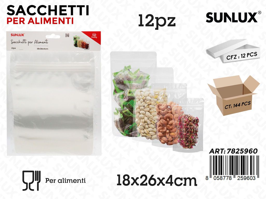 Sunlux Sacchetti per Alimenti Plast. 12PCS 18*26*4CM