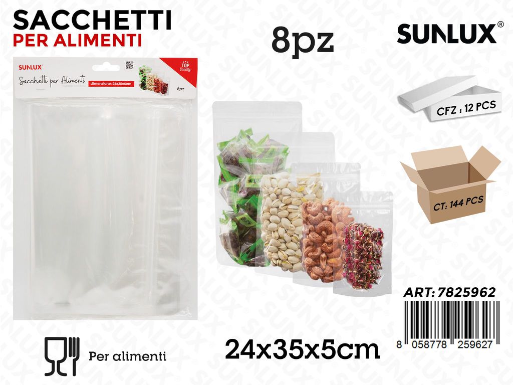 Sunlux Sacchetti per Alimenti Plast. 8PCS 24*35*5CM