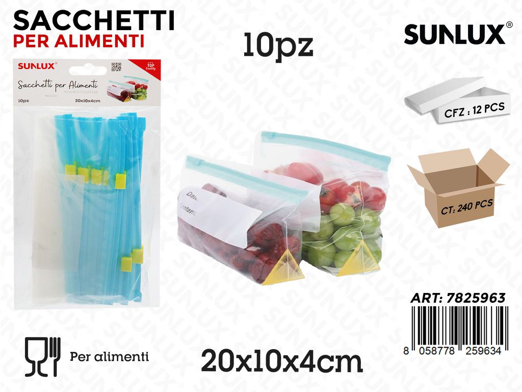 Sunlux Sacchetti per Alimenti Plast. 10PCS 20*10*4CM