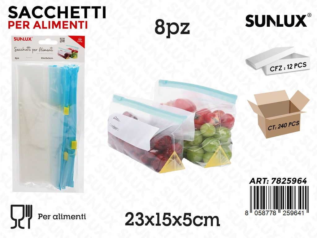 Sunlux Sacchetti per Alimenti Plast. 8PCS 23*15*5CM