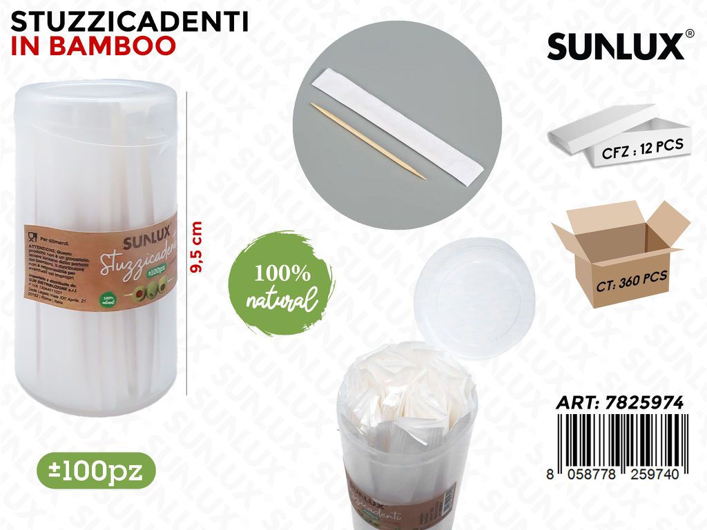 Sunlux Stuzzicadenti in Bamboo 100PCS
