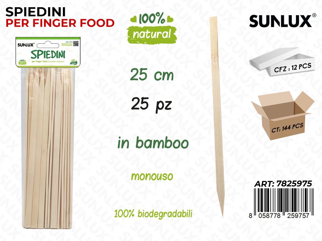 Sunlux Spiedini Finger Food Bamboo 25PCS 25CM