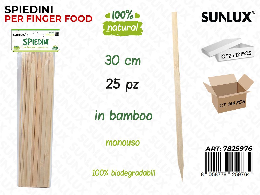 Sunlux Spiedini Finger Food Bamboo 25PCS 30CM