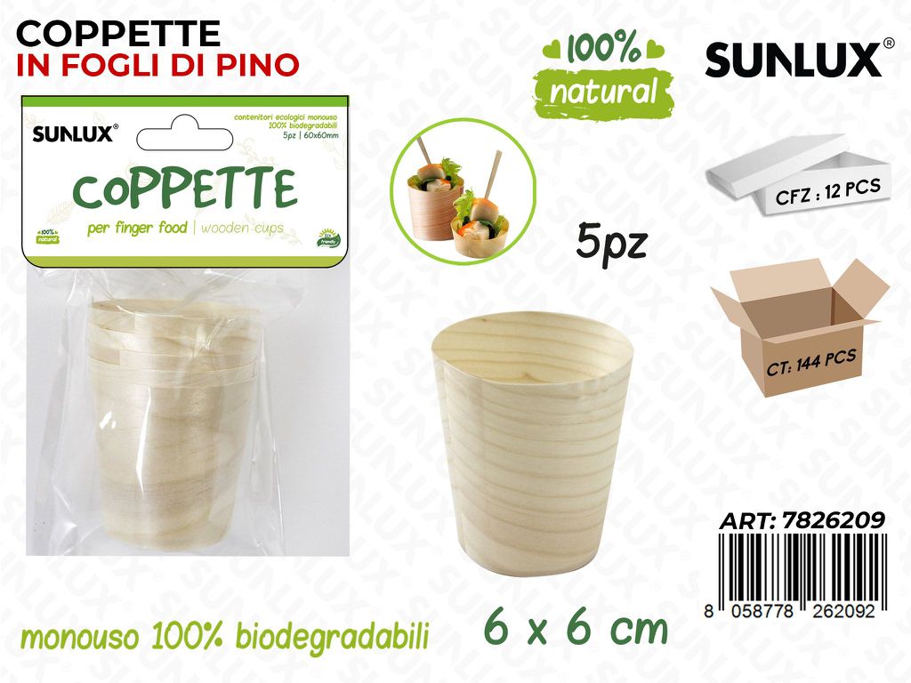 Coppette in Pino Biodegr. 5PCS 6*6CM