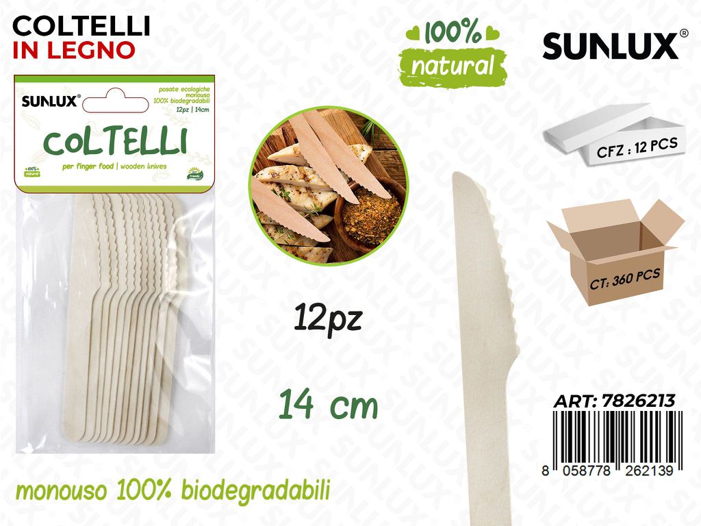 Coltelli in Legno Biodegr. 12PCS 14CM