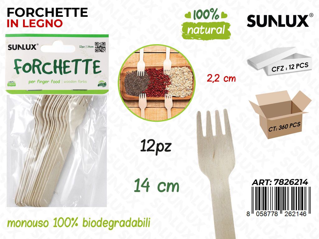 Forchette in Legno Biodegr. 12PCS 14CM