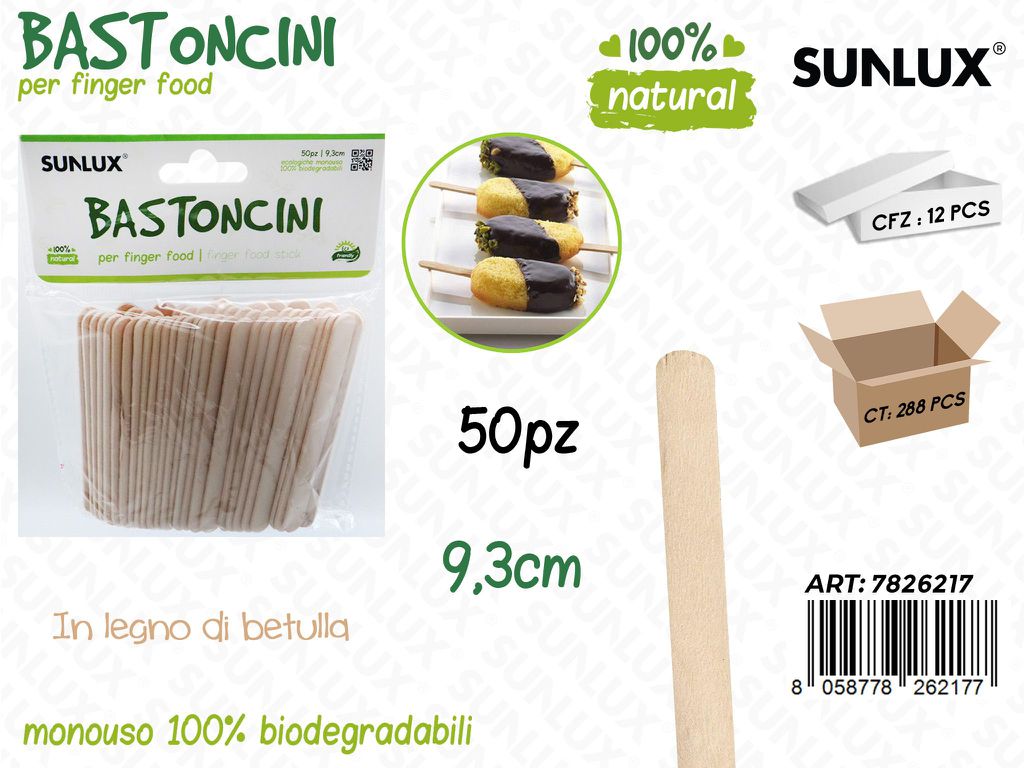 Bastoncini in Legno Biodegr. 50PCS 9.3CM
