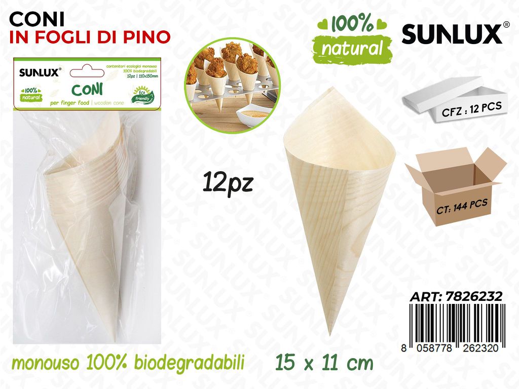 Sunlux Coni in Pino Biodeg. 12PCS 15*11CM