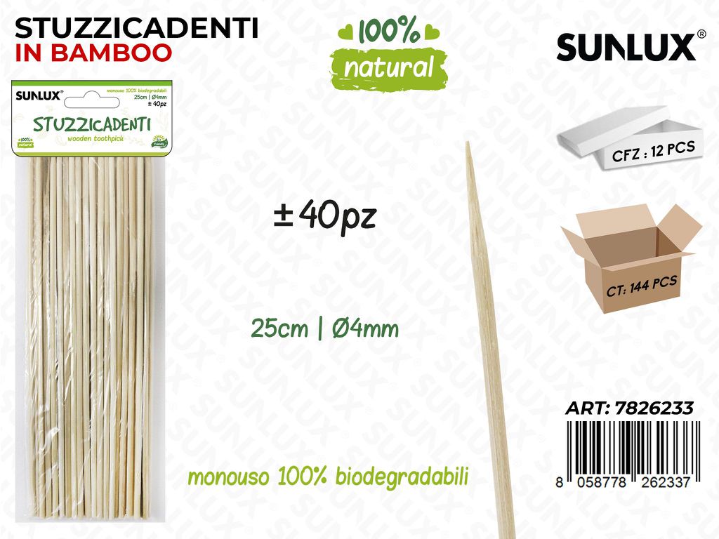 Stuzzicadenti in Bamboo 40PCS D.4MM*25CM