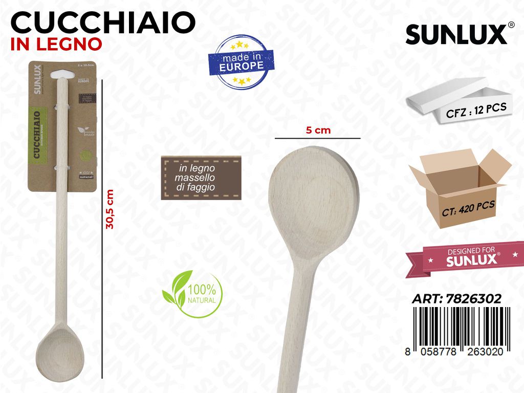 Cucchiaio in Legno di Faggio 5*30.5 Cm