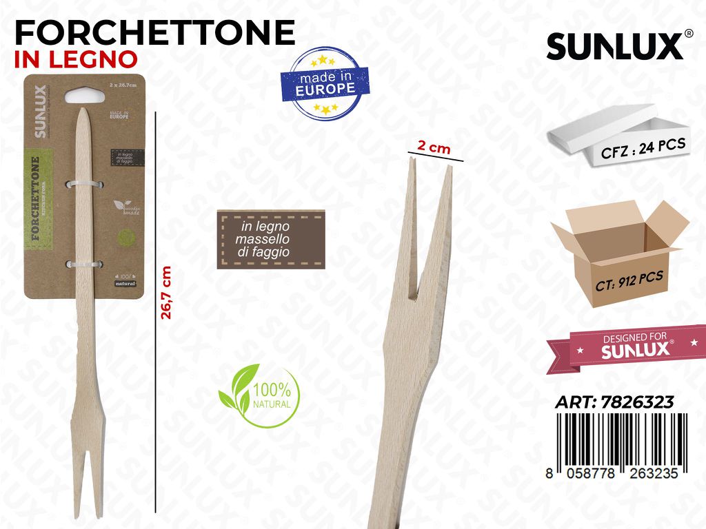 Forchettone in Legno di Faggio 2*26.7 Cm /Pz da 12/24