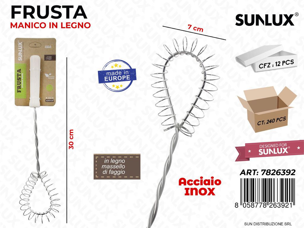 Frusta in Acciaio Inox c/ Manico Legno 7*30CM