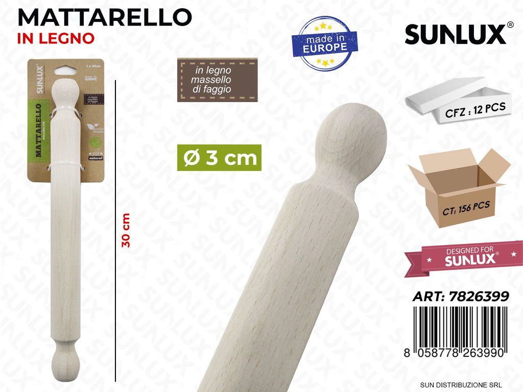 Mattarello in Legno di Faggio D.3*30CM