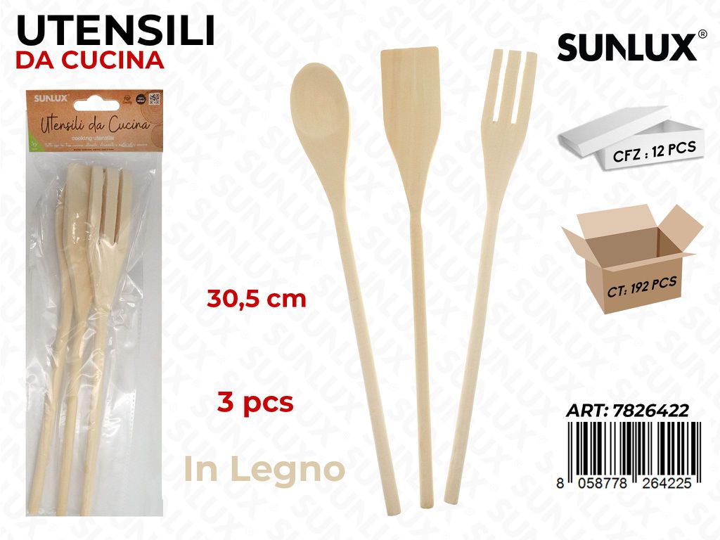 Sunlux Utensili da Cucina in Legno 3PCS 30.5CM