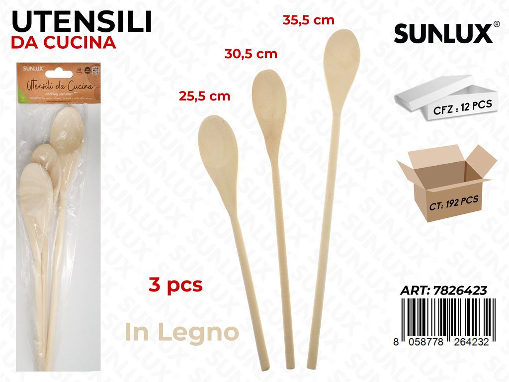 Sunlux Utensili da Cucina in Legno 3PCS Ass.