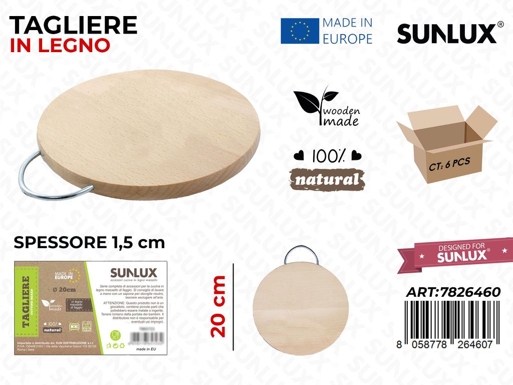 Tagliere c/Manico Legno di Faggio 20*20CM