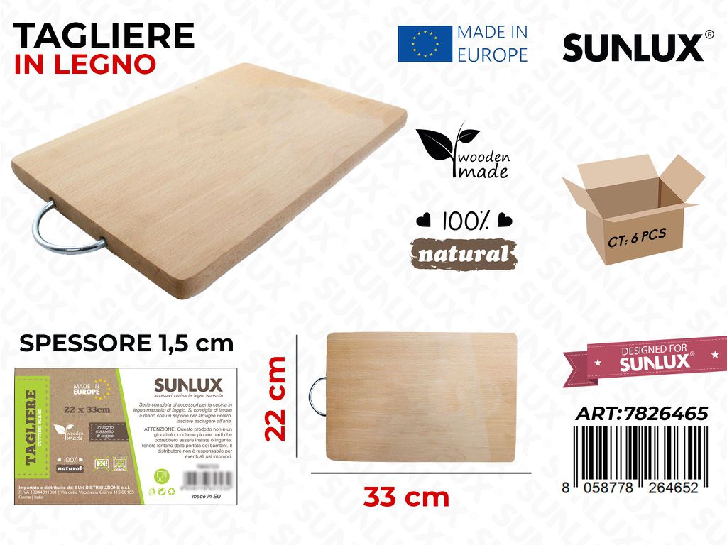 Tagliere c/Manico Legno di Faggio 22*33CM