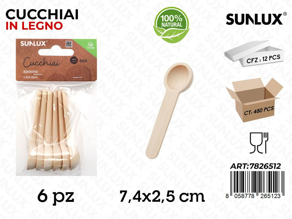 Sunlux Cucchiai Legno 6PCS 7.4*2.5CM