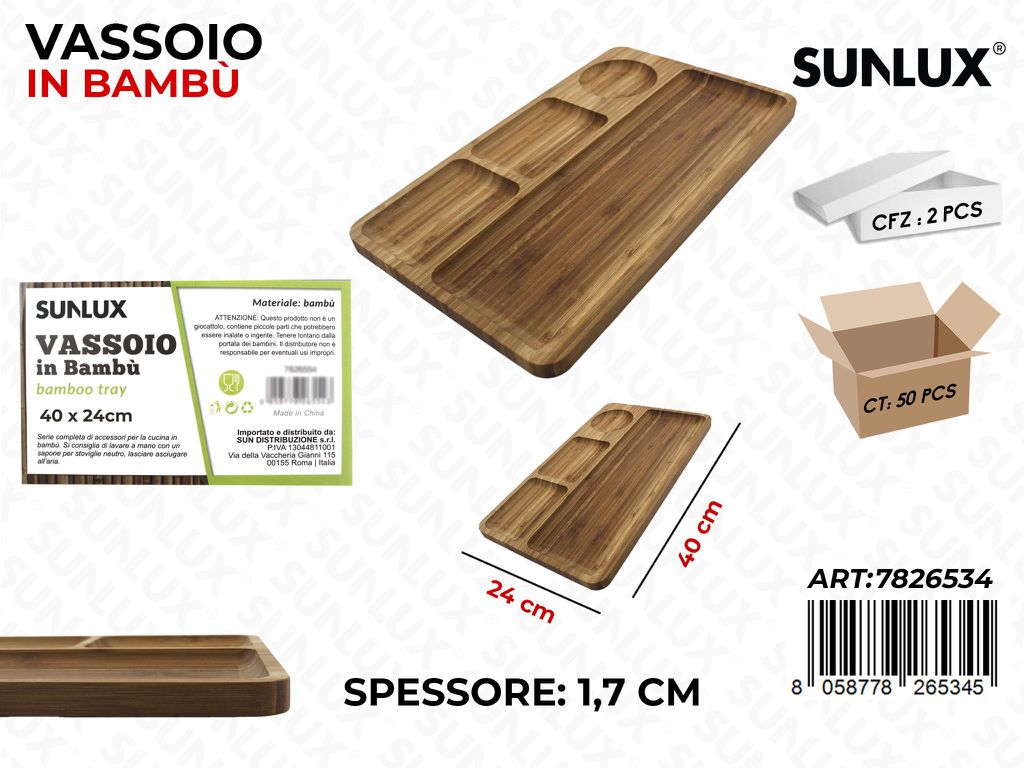 Vassoio in Bambu Rett. 4 Scomparti 40*24CM