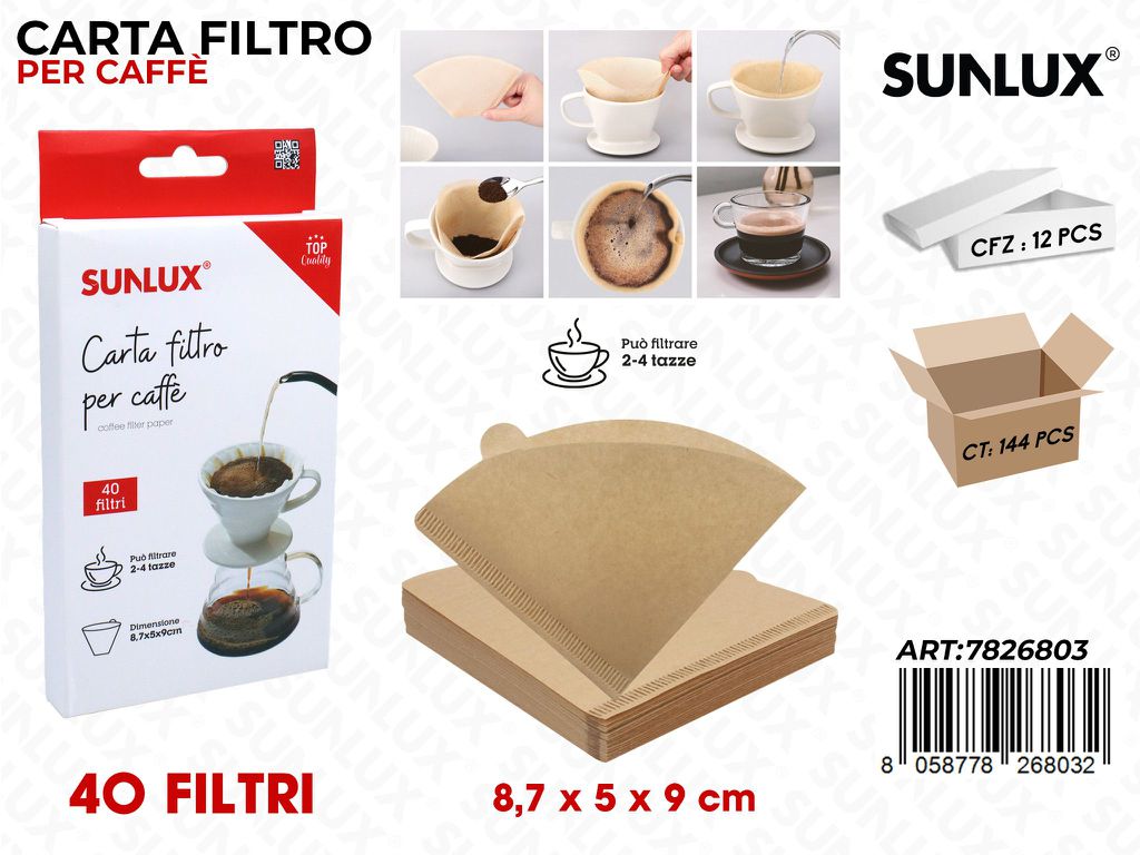 Sunlux Carta Filtro Caffè 2-4TAZZE 40PCS 8.7*5*9CM