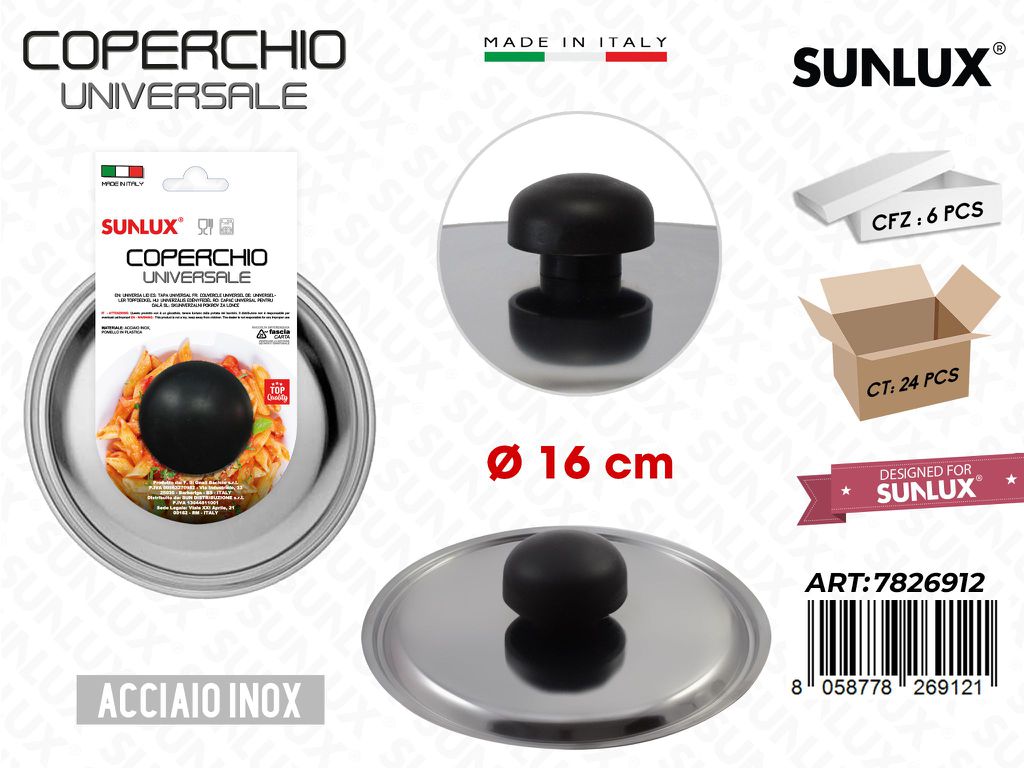 D.16CM Coperchio Universale in Acciaio Inox