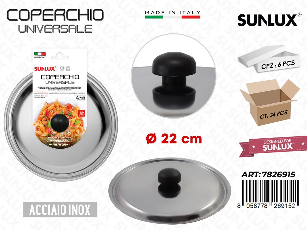 D.22CM Coperchio Universale in Acciaio Inox