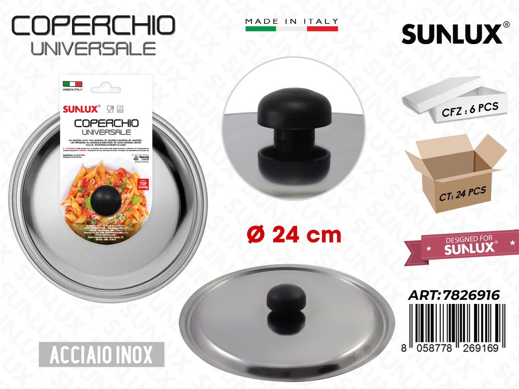 D.24CM Coperchio Universale in Acciaio Inox