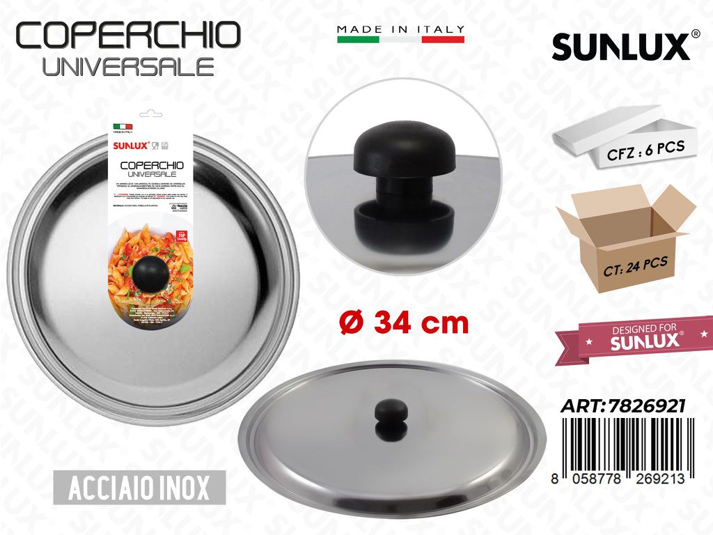 D.34CM Coperchio Universale in Acciaio Inox
