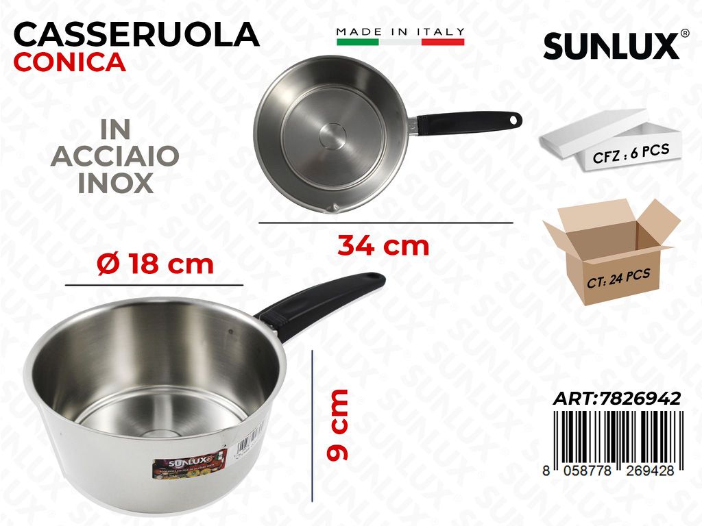 Casseruola Conica In Acciaio Inox D.18*34Cm