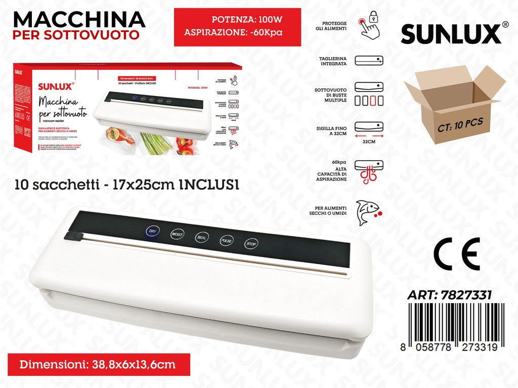 Sunlux Macchina Sottovuoto c/10 Sacch. 38.8*6*13.6CM