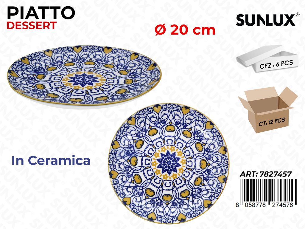 Sunlux Piatto Dessert Ceramica D.20CM