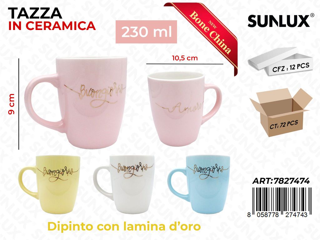 Sunlux Tazza in Ceramica 230ML 9*10.5CM Ass.