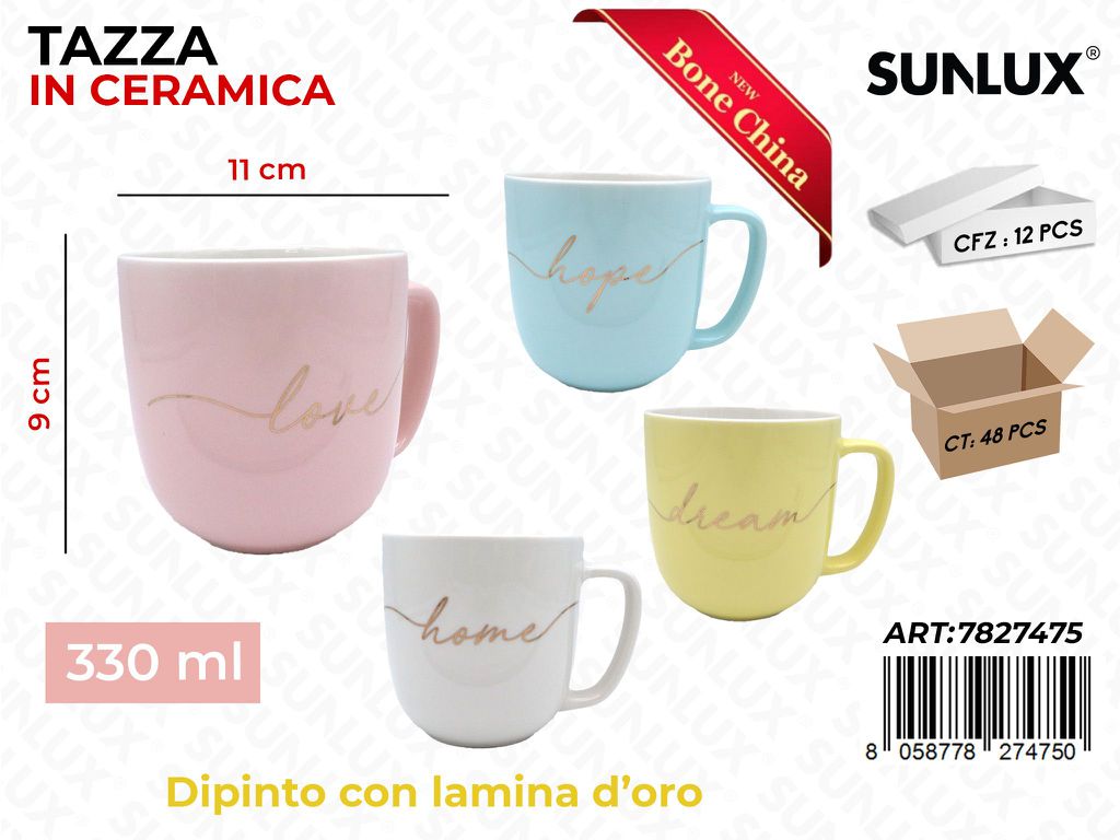 Sunlux Tazza in Ceramica 330ML 9*11CM Ass.