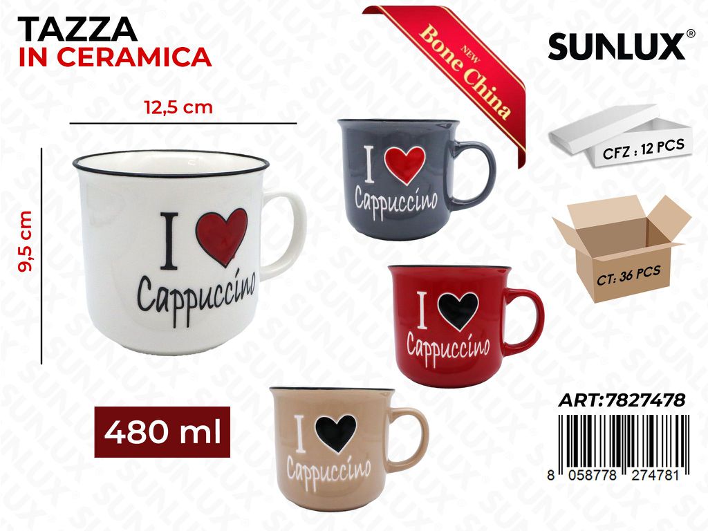 Sunlux Tazza in Ceramica 480ML 9.5*12.5CM Ass.