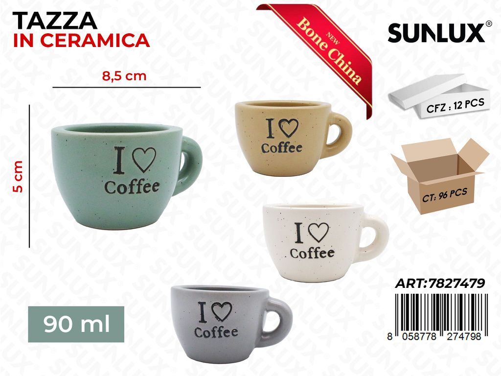 Sunlux Tazza in Ceramica 90ML 5*8.5CM Ass.