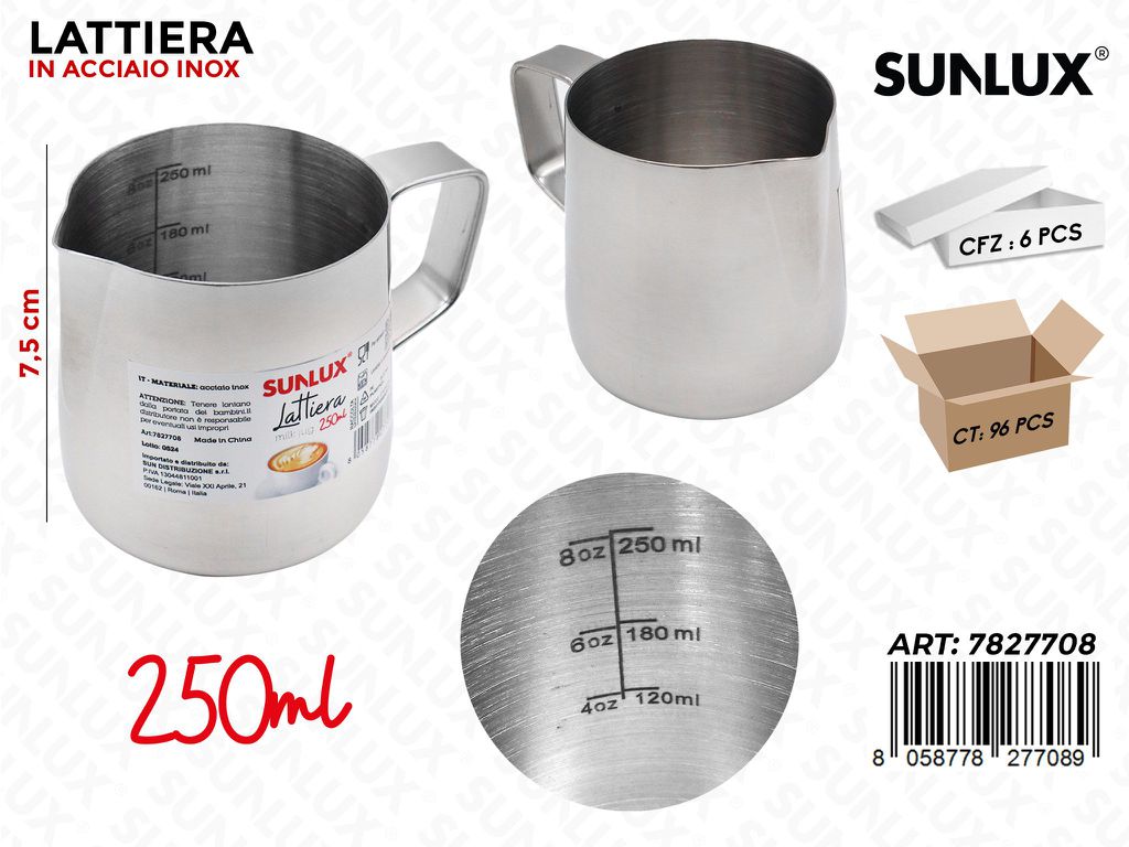 Sunlux Lattiera in Acciaio Inox 250ML 7.5CM