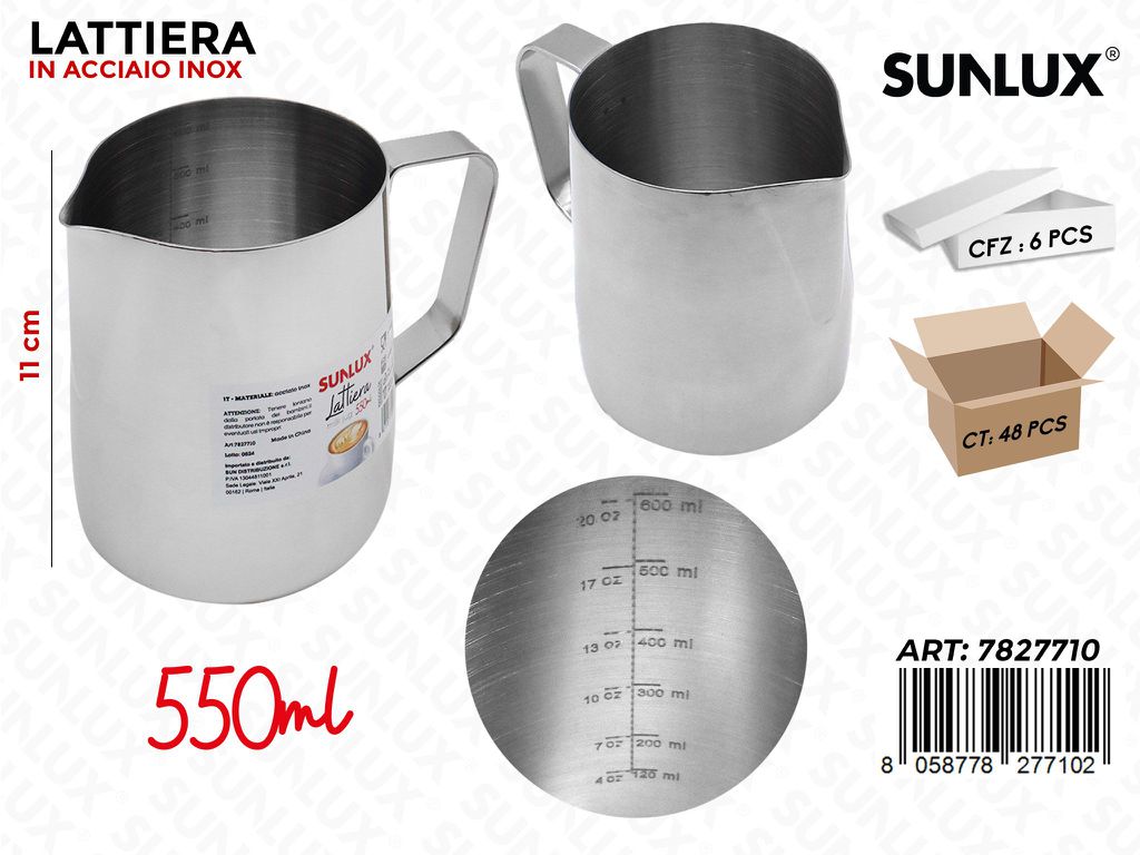 Sunlux Lattiera in Acciaio Inox 550ML 11CM