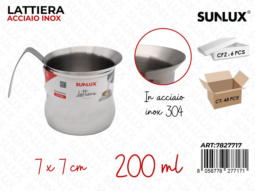 Sunlux Lattiera Acc. Inox 304 200ML 7*7CM