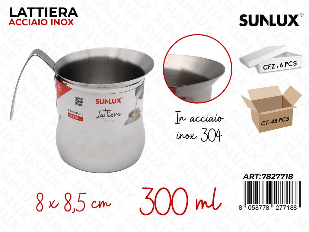 Sunlux Lattiera Acc. Inox 304 300ML 8*8.5CM