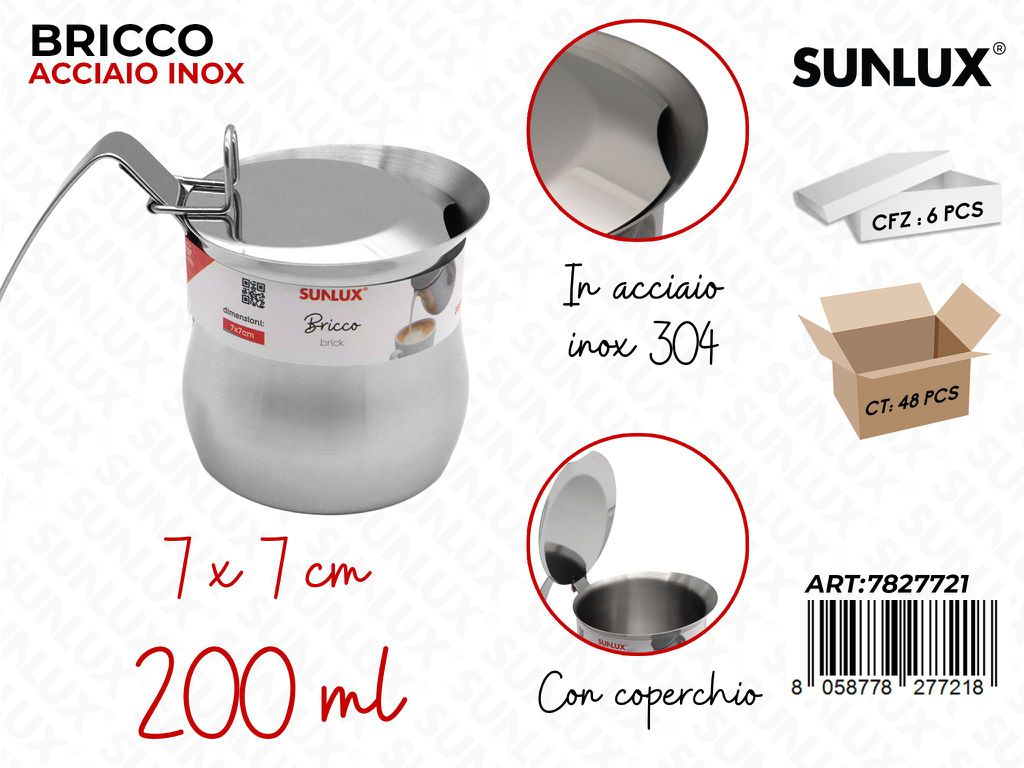 Sunlux Bricco Acc. Inox 304 c/Coperchio 200ML 7*7CM